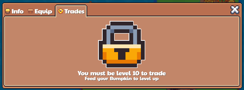 Trades unlock at Bumpkin Level 10